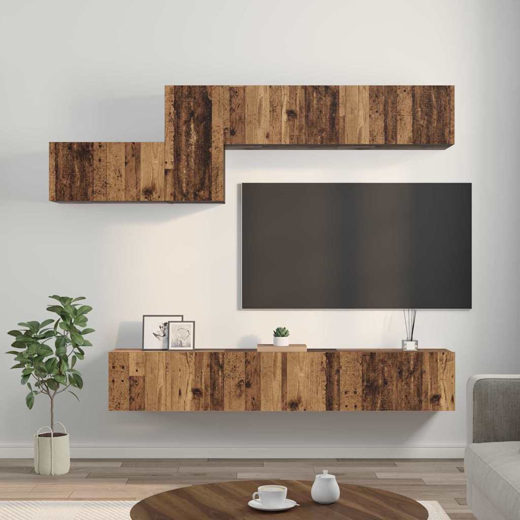 Set comodă TV 7 pcs Lemn vechi 60 x 30 x 30 cm Lemn compozit GartenMobel Dekor