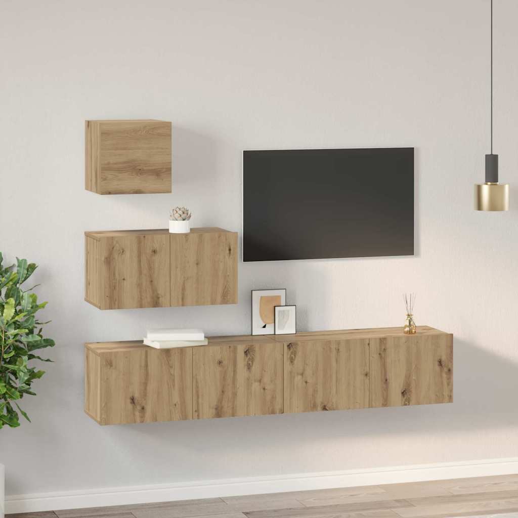 Set comodă TV Pe perete Altele 4 pcs stejar artizanal 80 x 30 x 30 cm GartenMobel Dekor