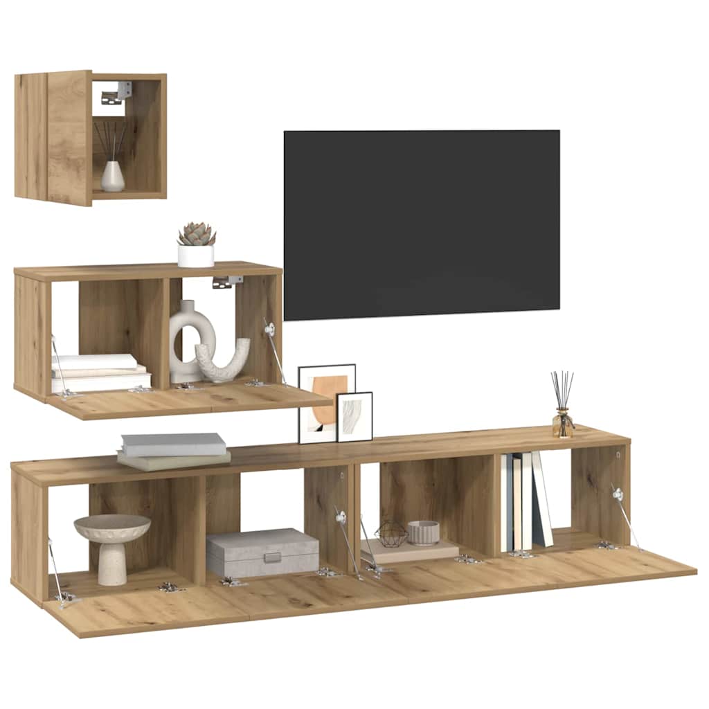 Set comodă TV Pe perete Altele 4 pcs stejar artizanal 80 x 30 x 30 cm GartenMobel Dekor