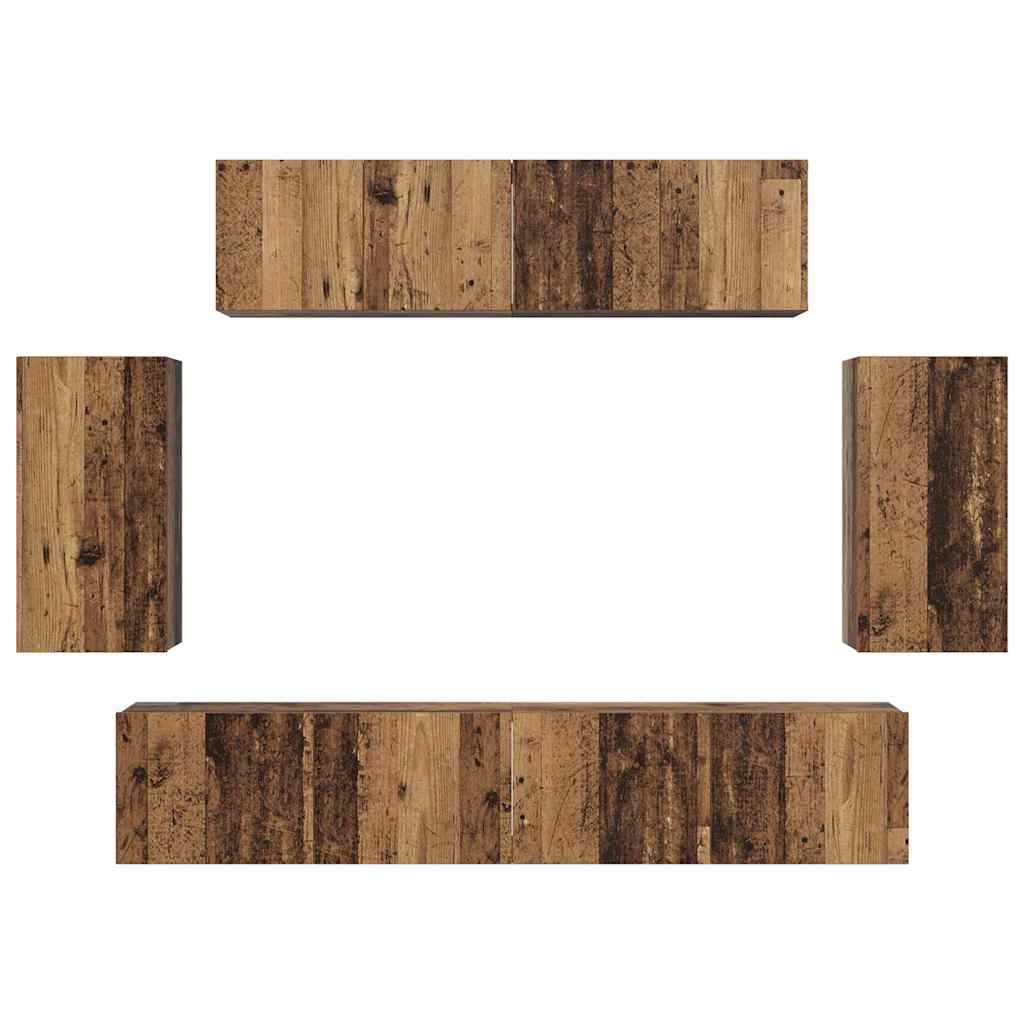 Set comodă TV Pe perete cu depozitare cu ușă 6 pcs Lemn vechi Mediu GartenMobel Dekor