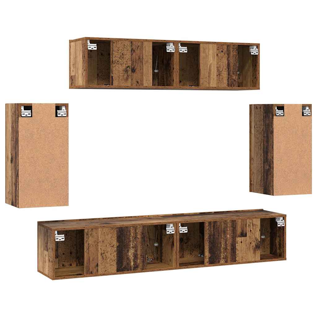 Set comodă TV Pe perete cu depozitare cu ușă 6 pcs Lemn vechi Mediu GartenMobel Dekor