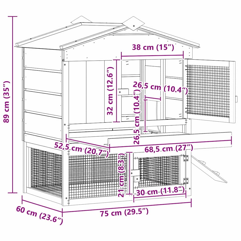 Coadă de găini Maro 75 x 59 x 60 cm Lemn masiv de pin GartenMobel Dekor
