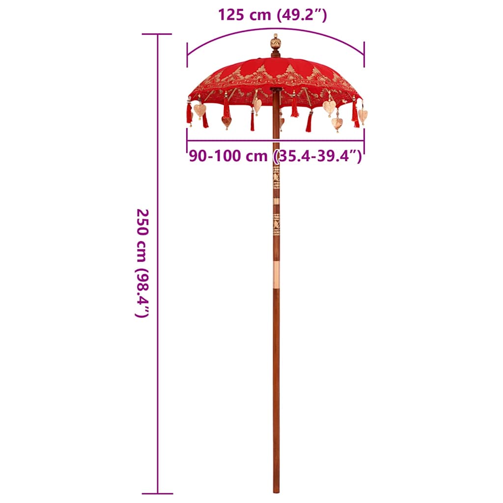 Parasol Balinez Altele Roșu x 260 cm Bumbac și lemn masiv GartenMobel Dekor