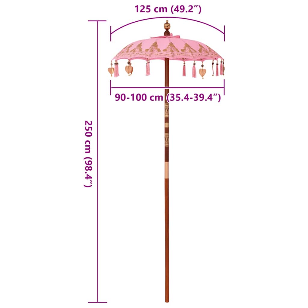 Parasol Balinez Altele Roz x 260 cm Bumbac și lemn masiv GartenMobel Dekor