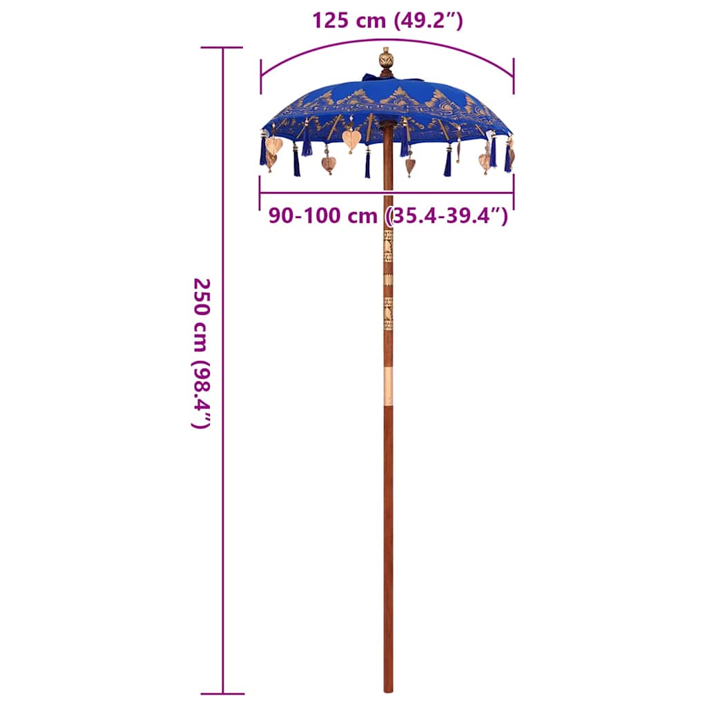 Parasol Balinez Altele albastru x 260 cm Bumbac și lemn masiv GartenMobel Dekor