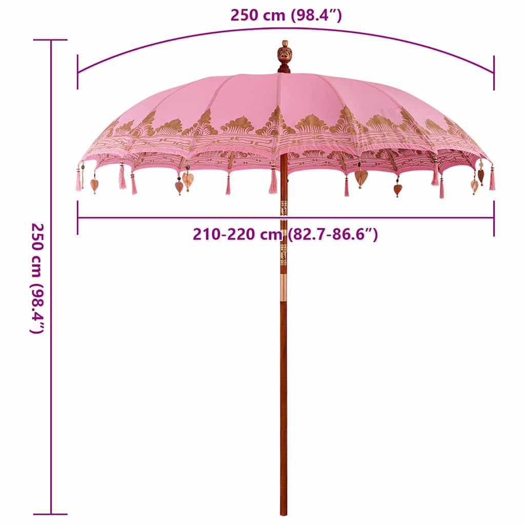 Umbrelă de soare Altele Manual Roz x 260 cm Bumbac și lemn masiv GartenMobel Dekor