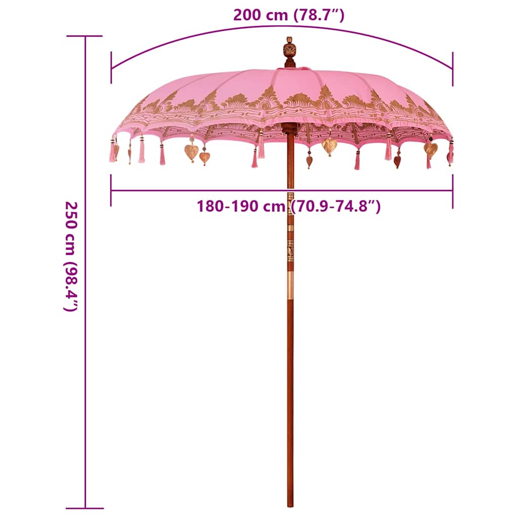 Umbrelă de soare Altele Manual Roz x 260 cm Bumbac și lemn masiv GartenMobel Dekor