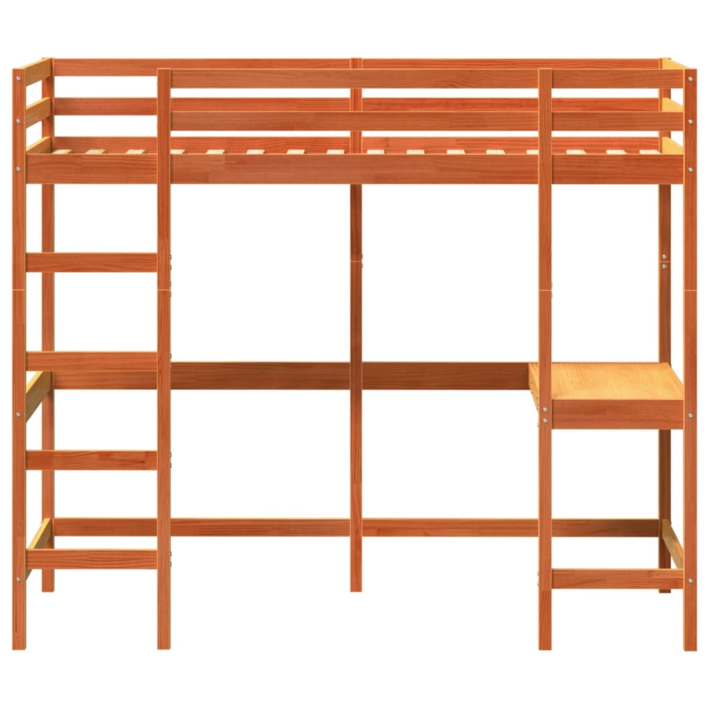 Cadru pat supraetajat cu birou, maro, 90x190 cm, lemn masiv pin GartenMobel Dekor
