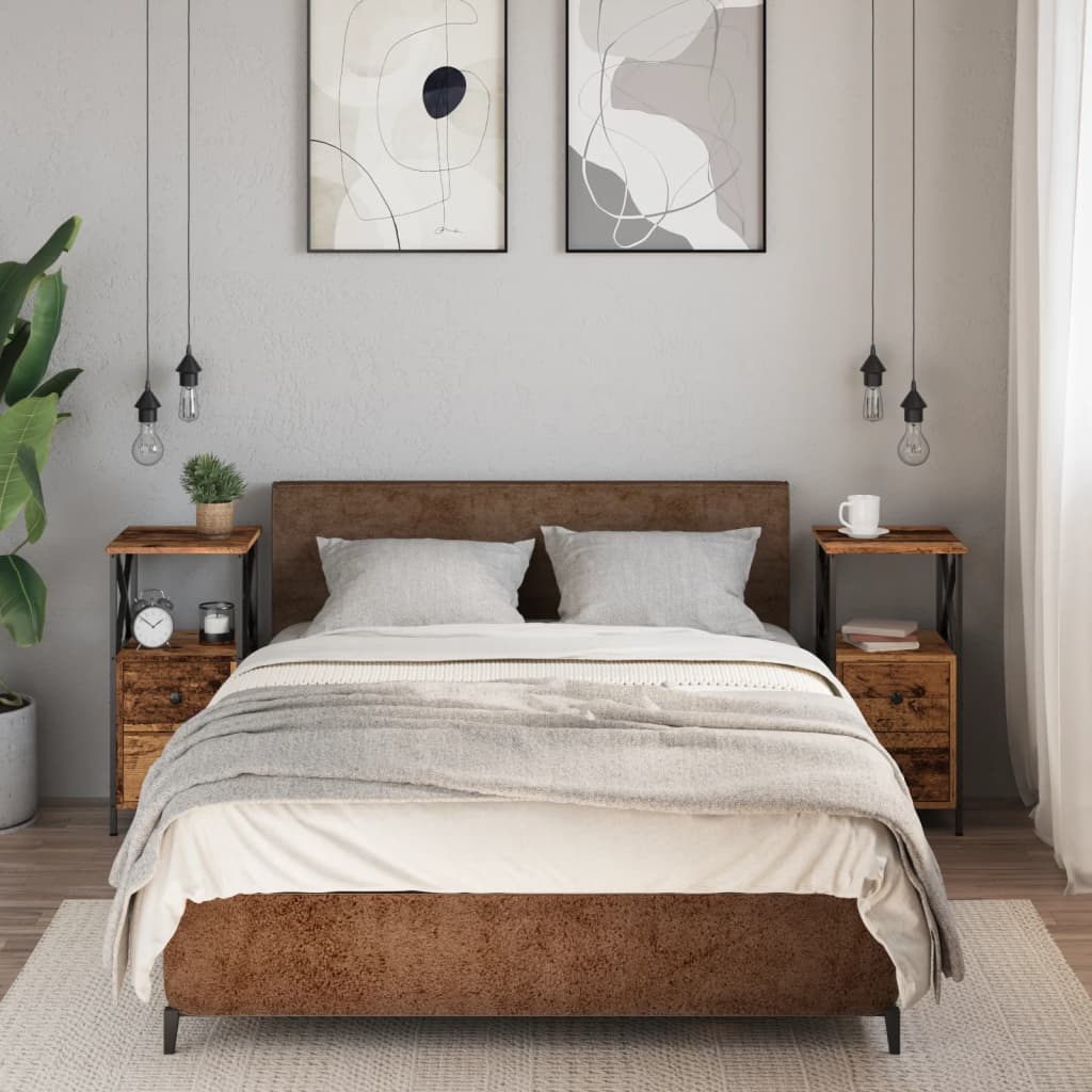 Noptiere, 2 buc, lemn vechi, 34x35,5x70 cm, lemn prelucrat GartenMobel Dekor