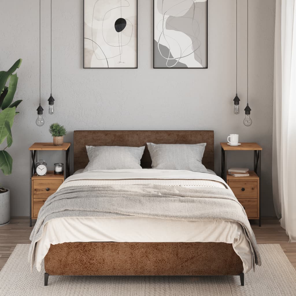 Noptiere 2 buc. stejar artizanal, 34x35,5x70 cm, lemn prelucrat GartenMobel Dekor