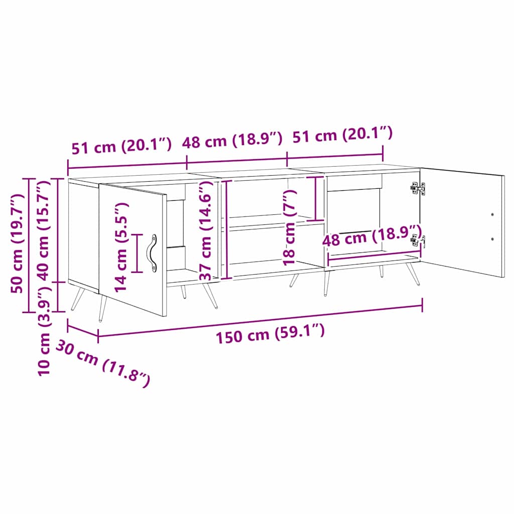 Cabinet TV cu raft Lemn vechi 150 x 30 x 50 cm Lemn compozit GartenMobel Dekor