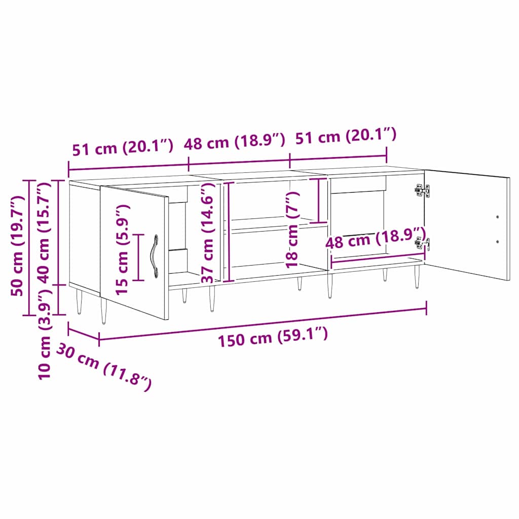 Cabinet TV cu raft Stejar negru 150 x 30 x 50 cm Lemn compozit GartenMobel Dekor