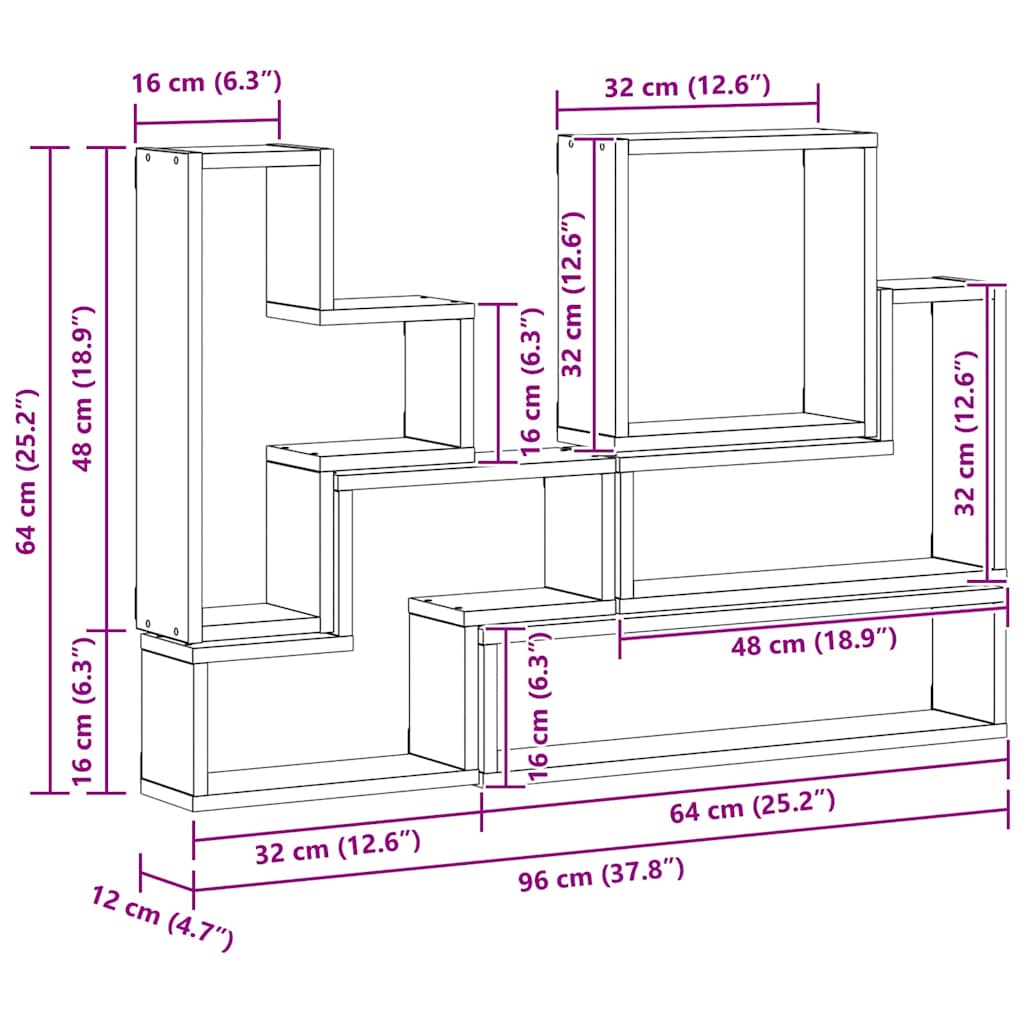 Cubo de perete stejar artizanal 96 x 12 x 64 cm Lemn compozit GartenMobel Dekor