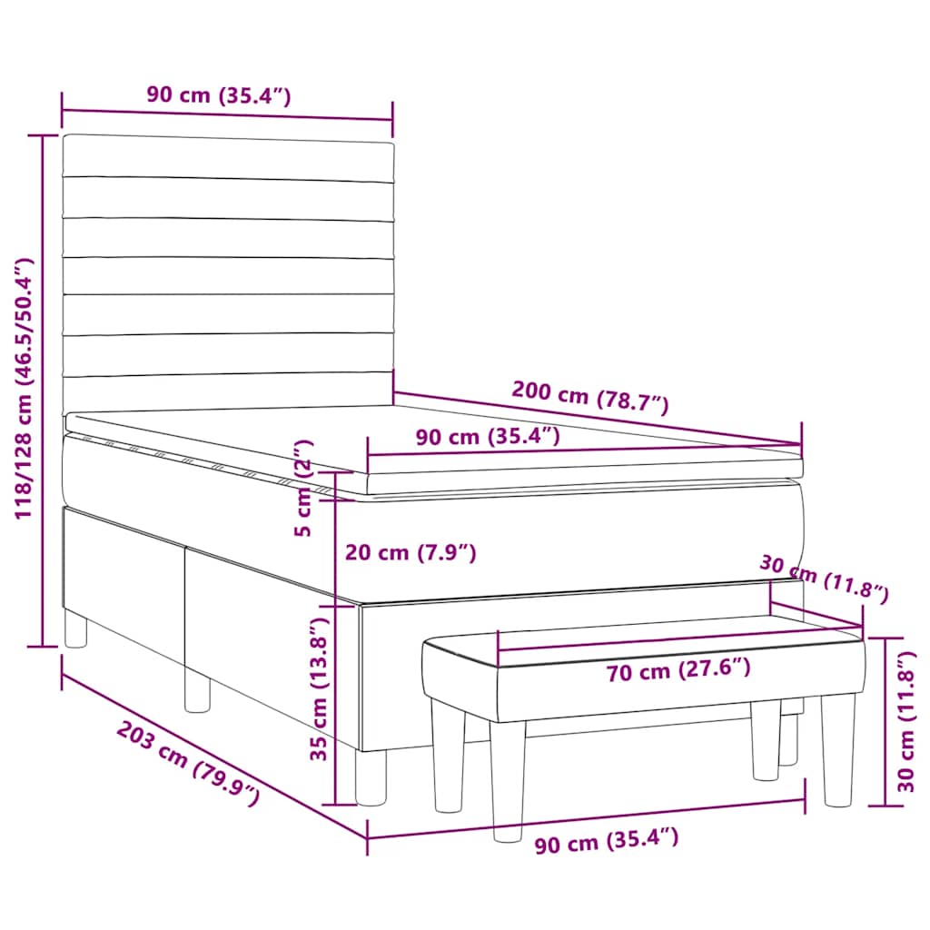 Pat box spring cu saltea, maro închis, 90x200 cm, textil GartenMobel Dekor