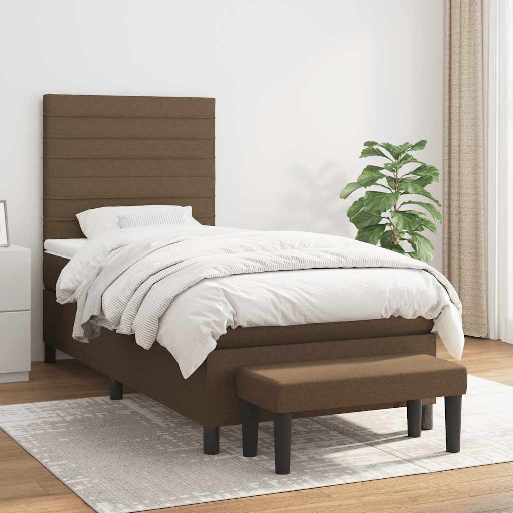 Pat box spring cu saltea, maro închis, 90x200 cm, textil GartenMobel Dekor