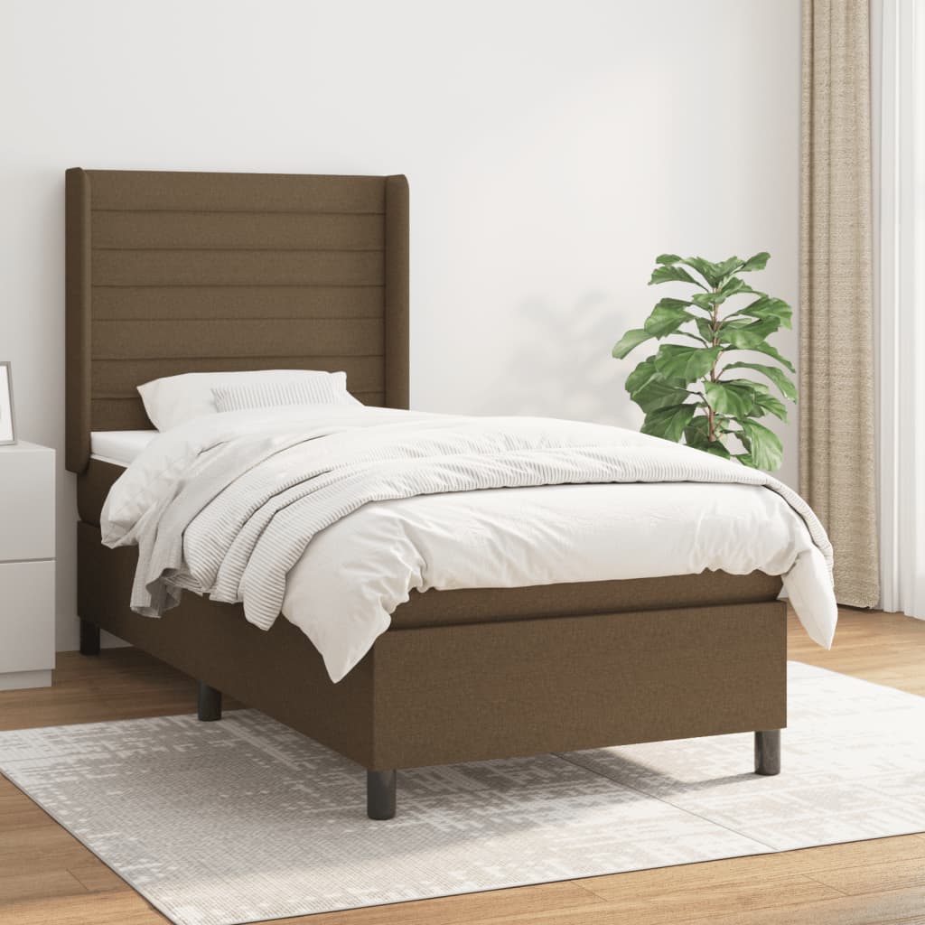 Pat box spring cu saltea, maro închis, 90x200 cm, textil GartenMobel Dekor