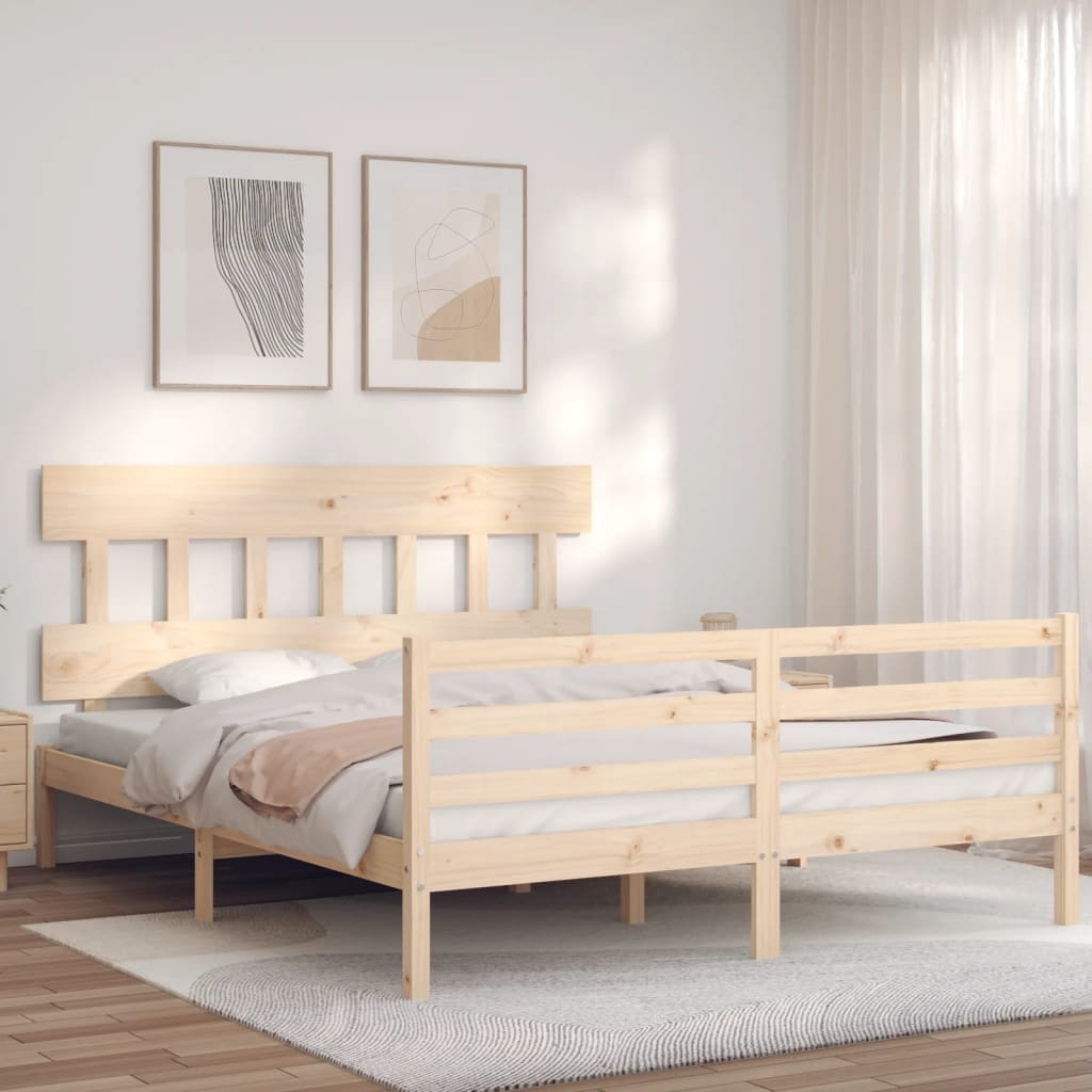 Cadru de pat cu tăblie, king size, lemn masiv GartenMobel Dekor