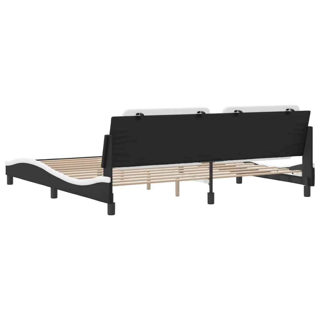 Cadru de pat cu tăblie negru și alb 200x200cm piele artificială GartenMobel Dekor