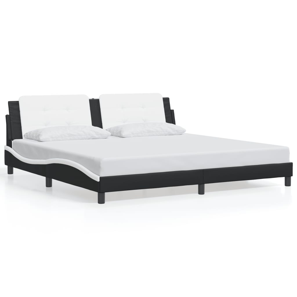 Cadru de pat cu tăblie negru și alb 200x200cm piele artificială GartenMobel Dekor