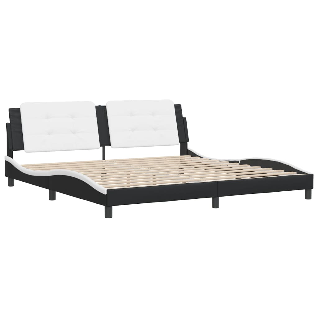 Cadru de pat cu tăblie negru și alb 200x200cm piele artificială GartenMobel Dekor