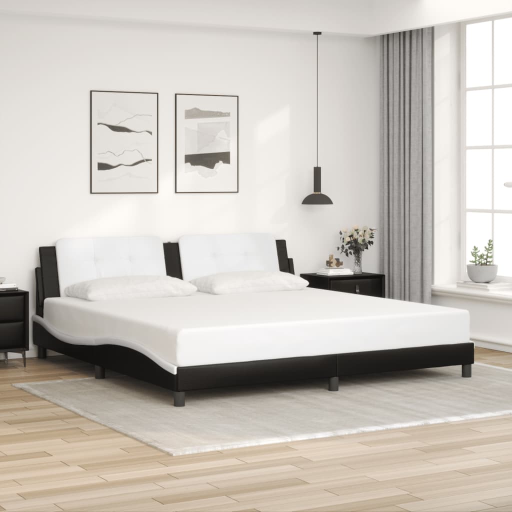 Cadru de pat cu tăblie negru și alb 200x200cm piele artificială GartenMobel Dekor