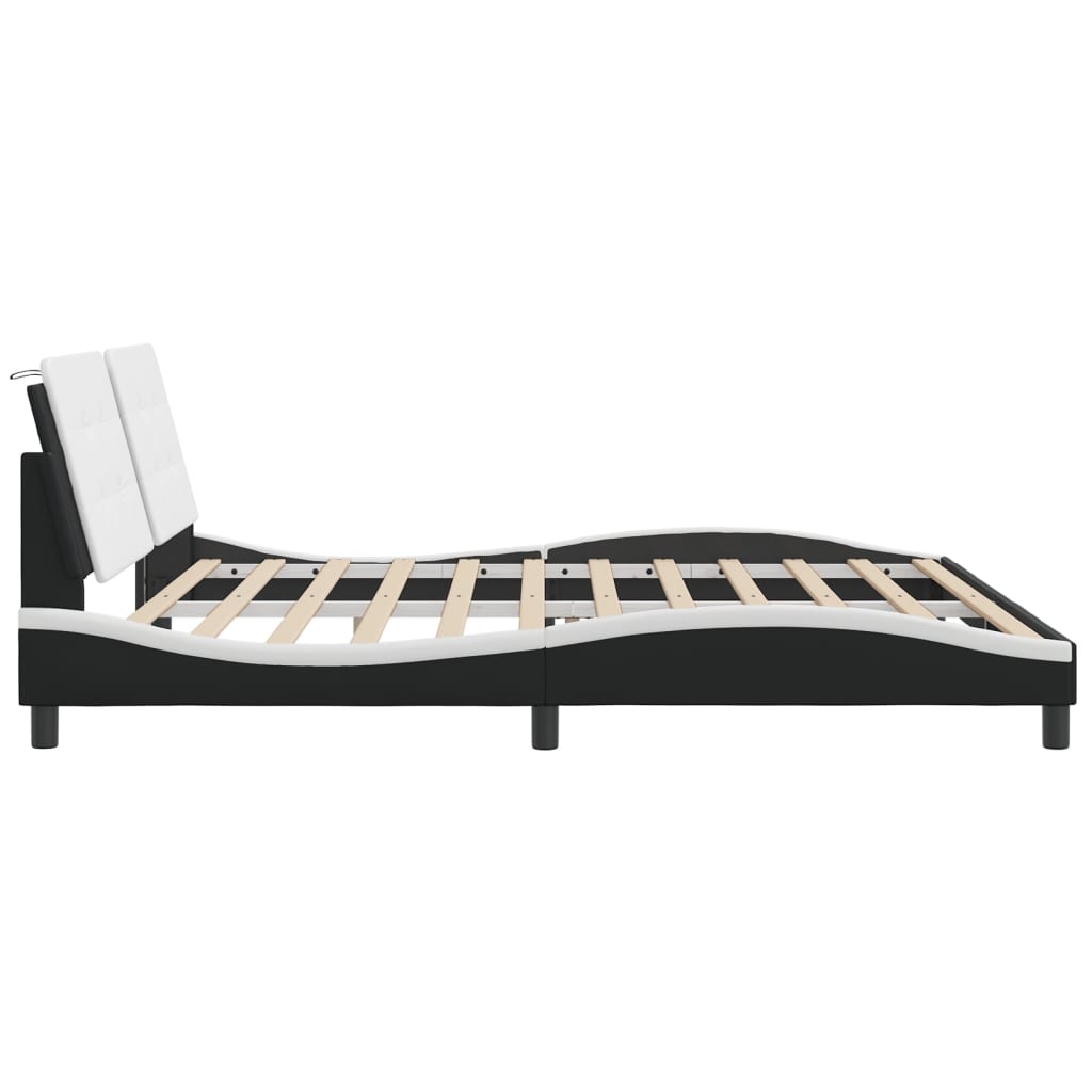 Cadru de pat cu tăblie negru și alb 200x200cm piele artificială GartenMobel Dekor