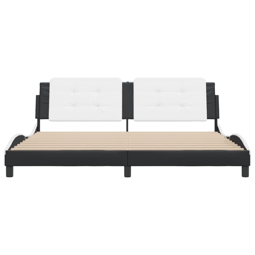 Cadru de pat cu tăblie negru și alb 200x200cm piele artificială GartenMobel Dekor