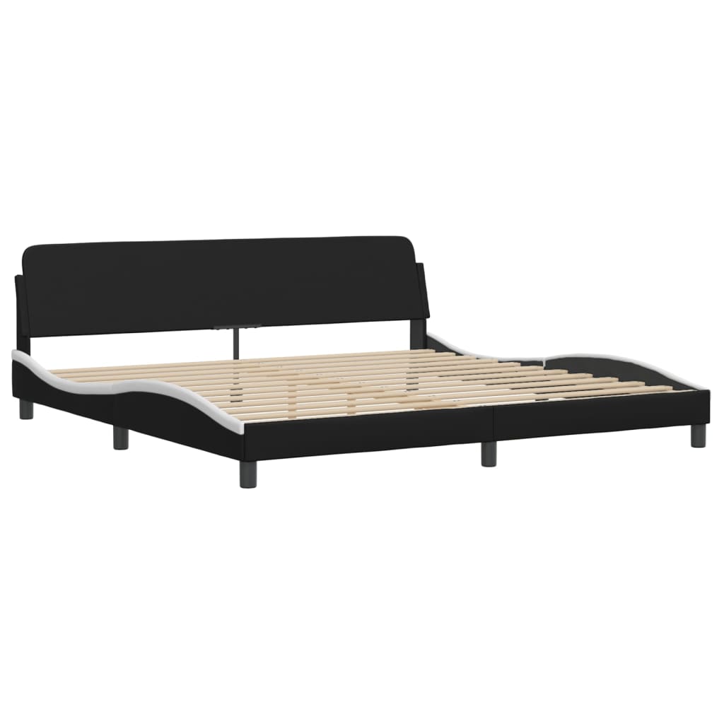 Cadru de pat cu tăblie negru și alb 200x200cm piele artificială GartenMobel Dekor