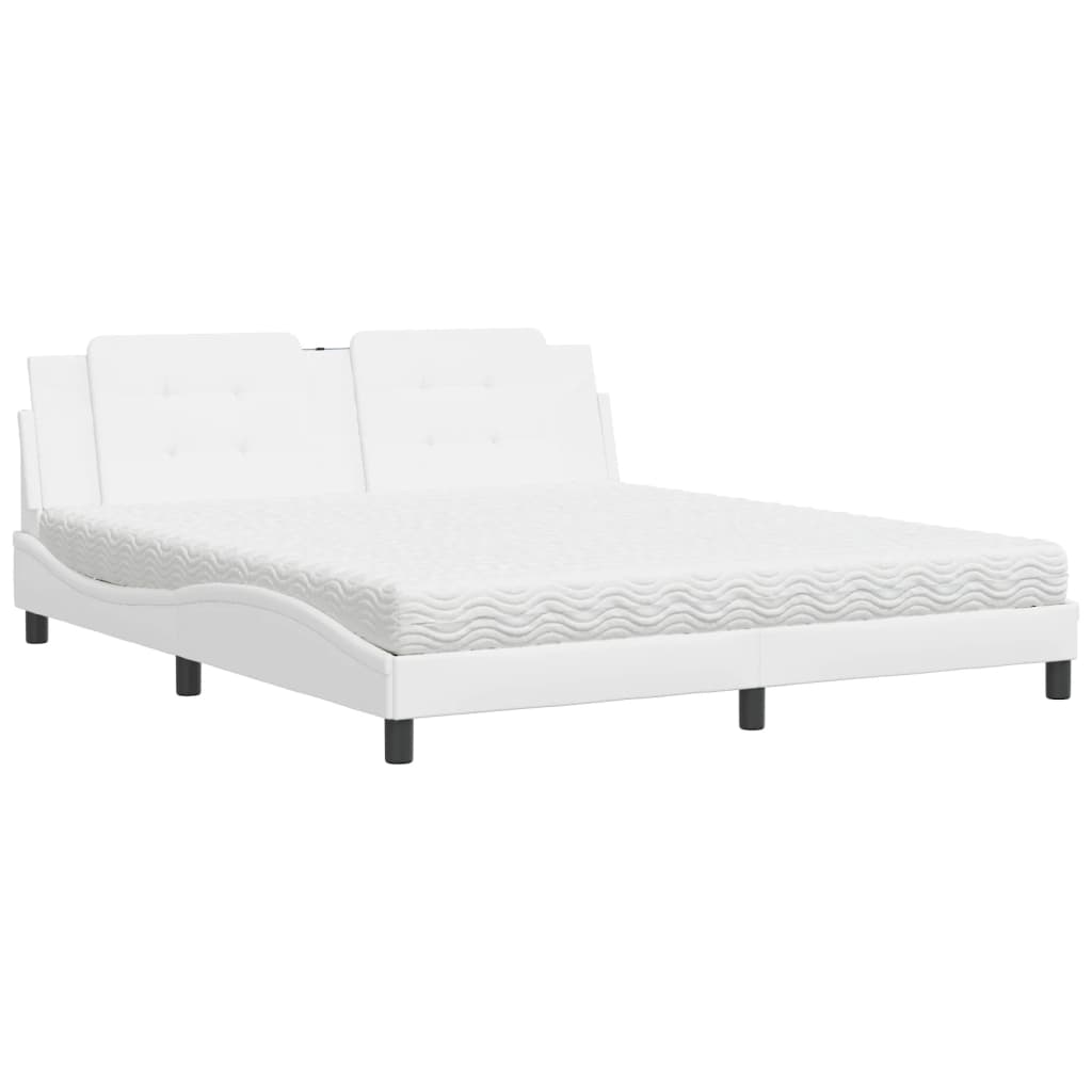 Pat cu saltea, alb, 180x200 cm, piele ecologică GartenMobel Dekor