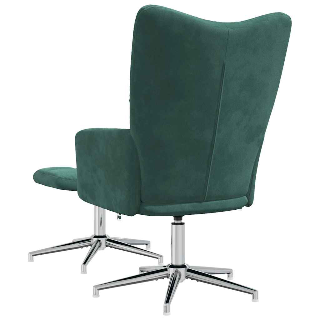 Scaun de relaxare cu taburet, verde închis, catifea GartenMobel Dekor