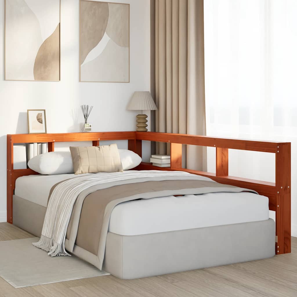 Bibliotecă tăblie în formă de L, ceară maro, lemn masiv de pin GartenMobel Dekor