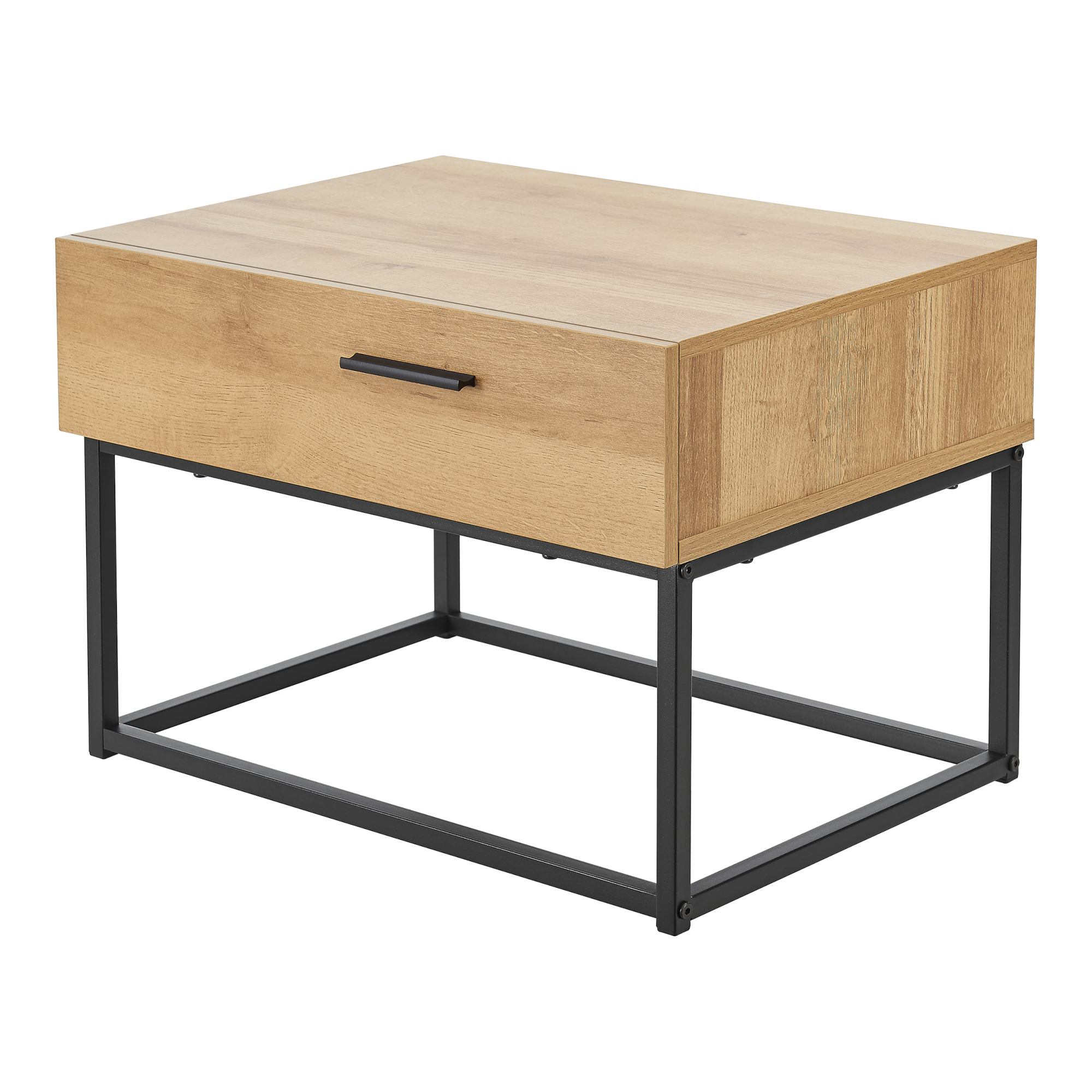 Noptiera, en.casa, PXHF-0003 Lavangen, 39 x 55 x 40 cm, metal, pal, negru, stejar, cu 1 sertar HausGarden Leisure