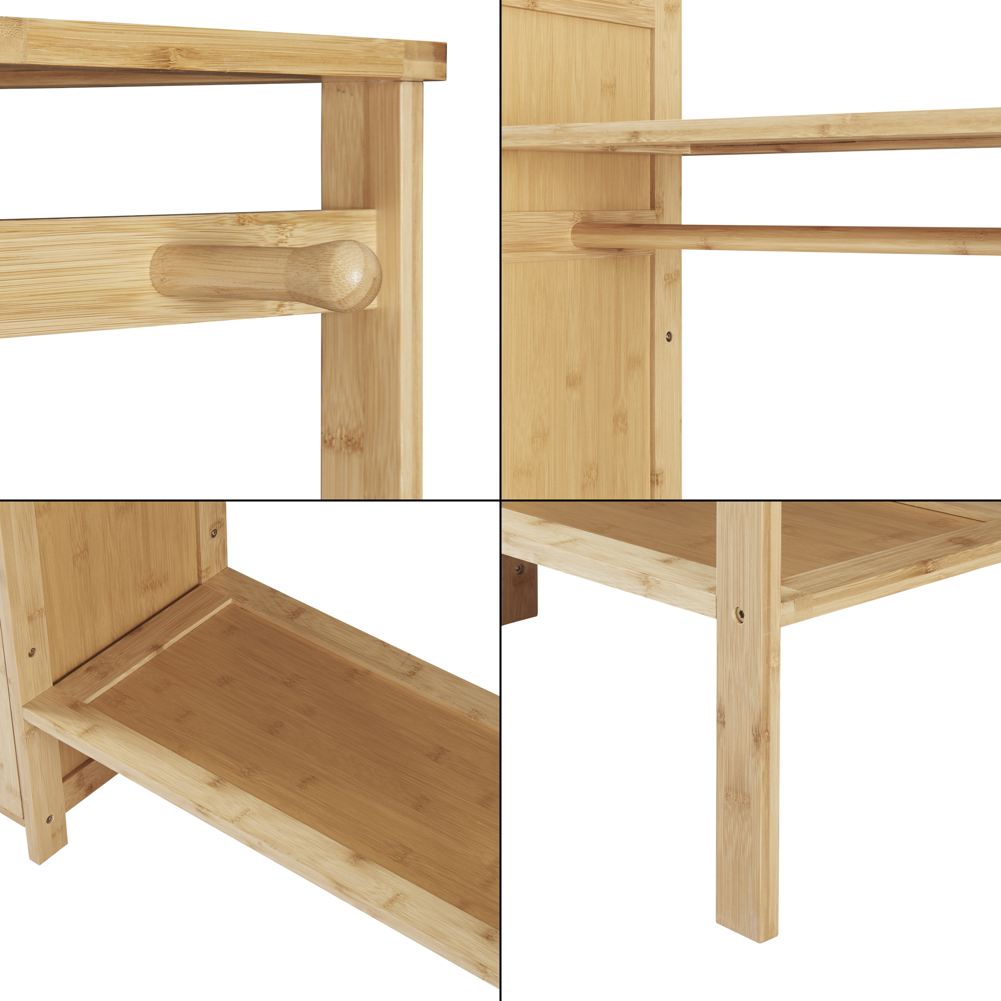 Suport haine, en.casa, PXLR-0123 Oldsum, 164 x 99 x 29 cm, bambus, cu sina si rafturi HausGarden Leisure