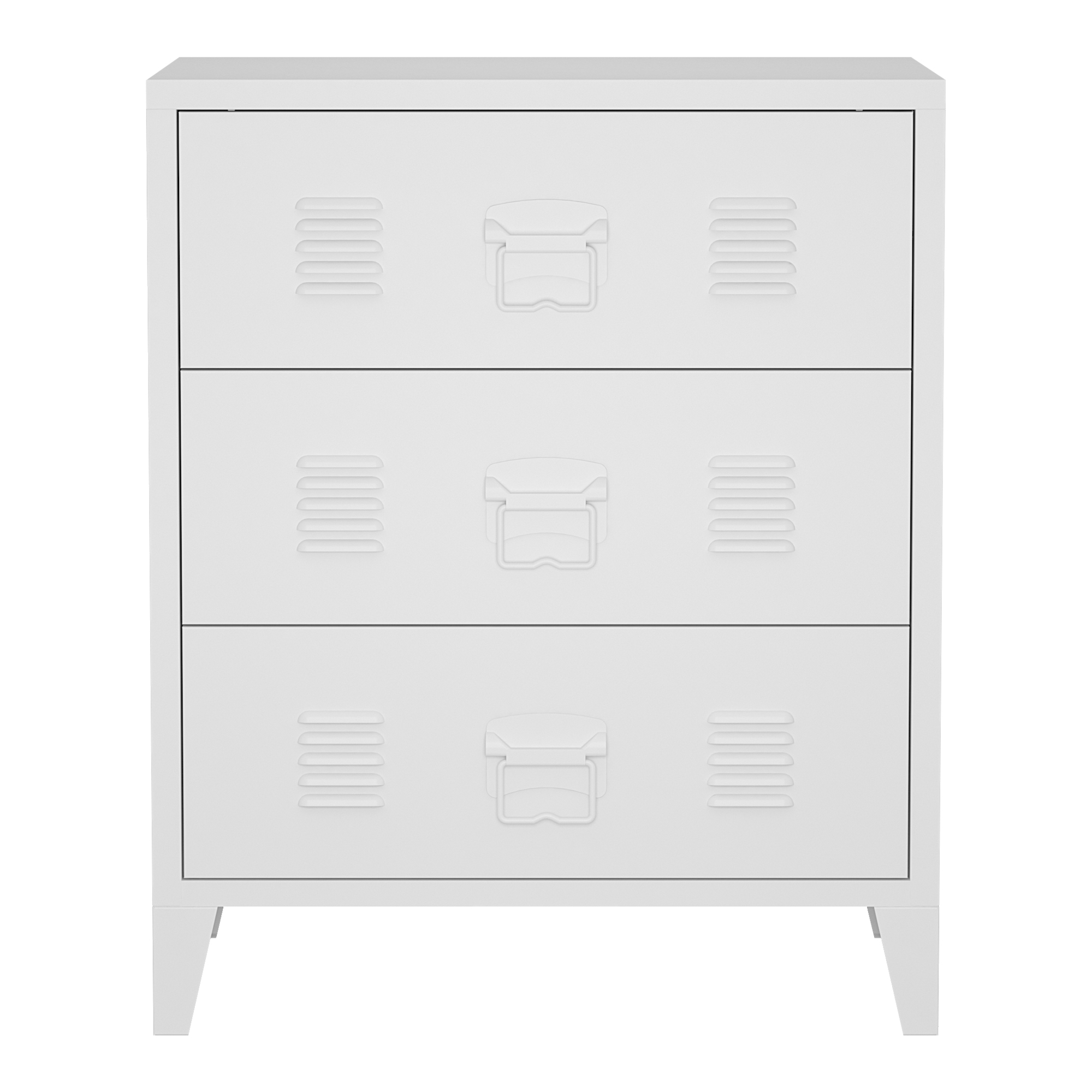 Dulap, en.casa, PXSL-0182 Hameenlinna, 72 x 60 x 40 cm, otel, alb, cu 3 sertare, design industrial HausGarden Leisure