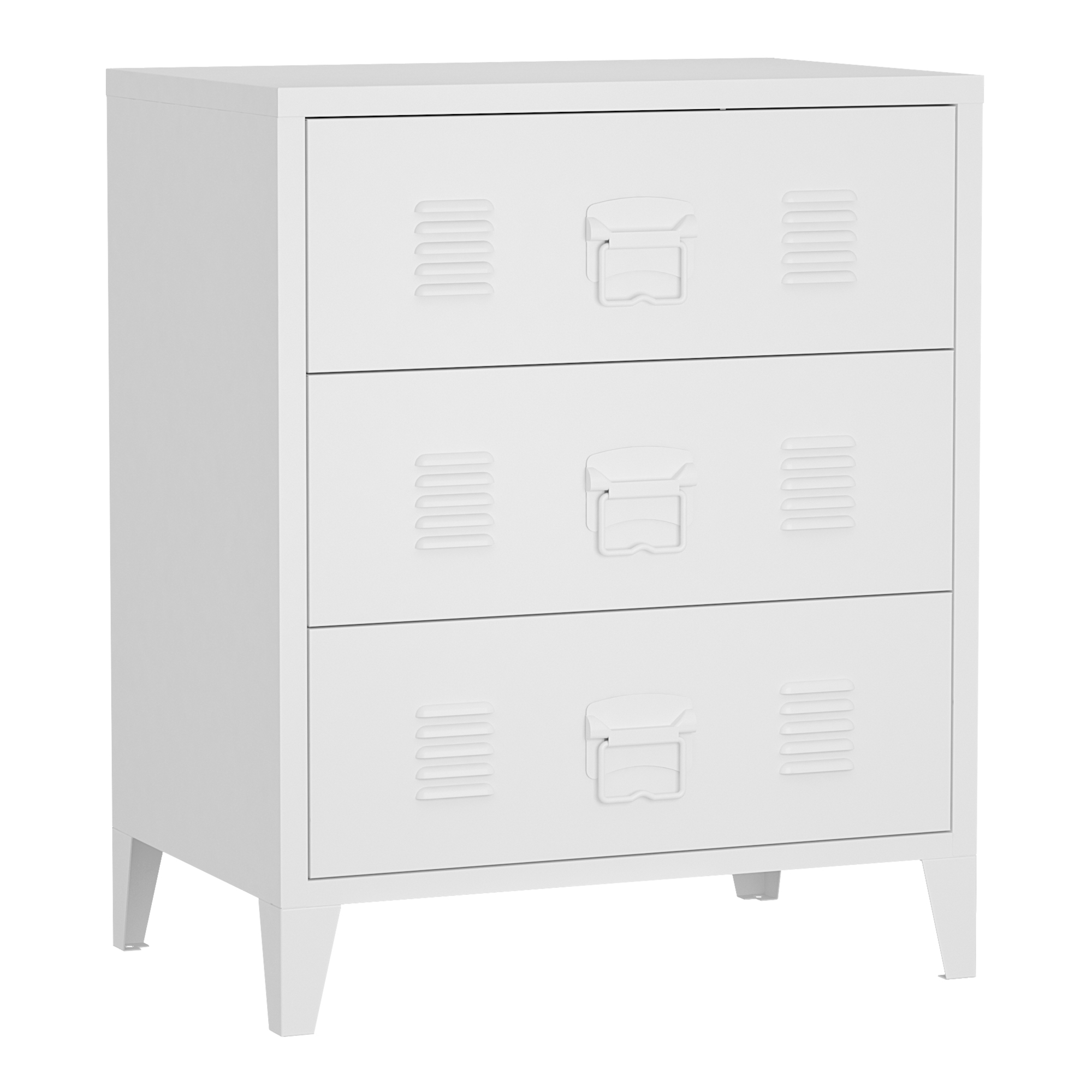 Dulap, en.casa, PXSL-0182 Hameenlinna, 72 x 60 x 40 cm, otel, alb, cu 3 sertare, design industrial HausGarden Leisure