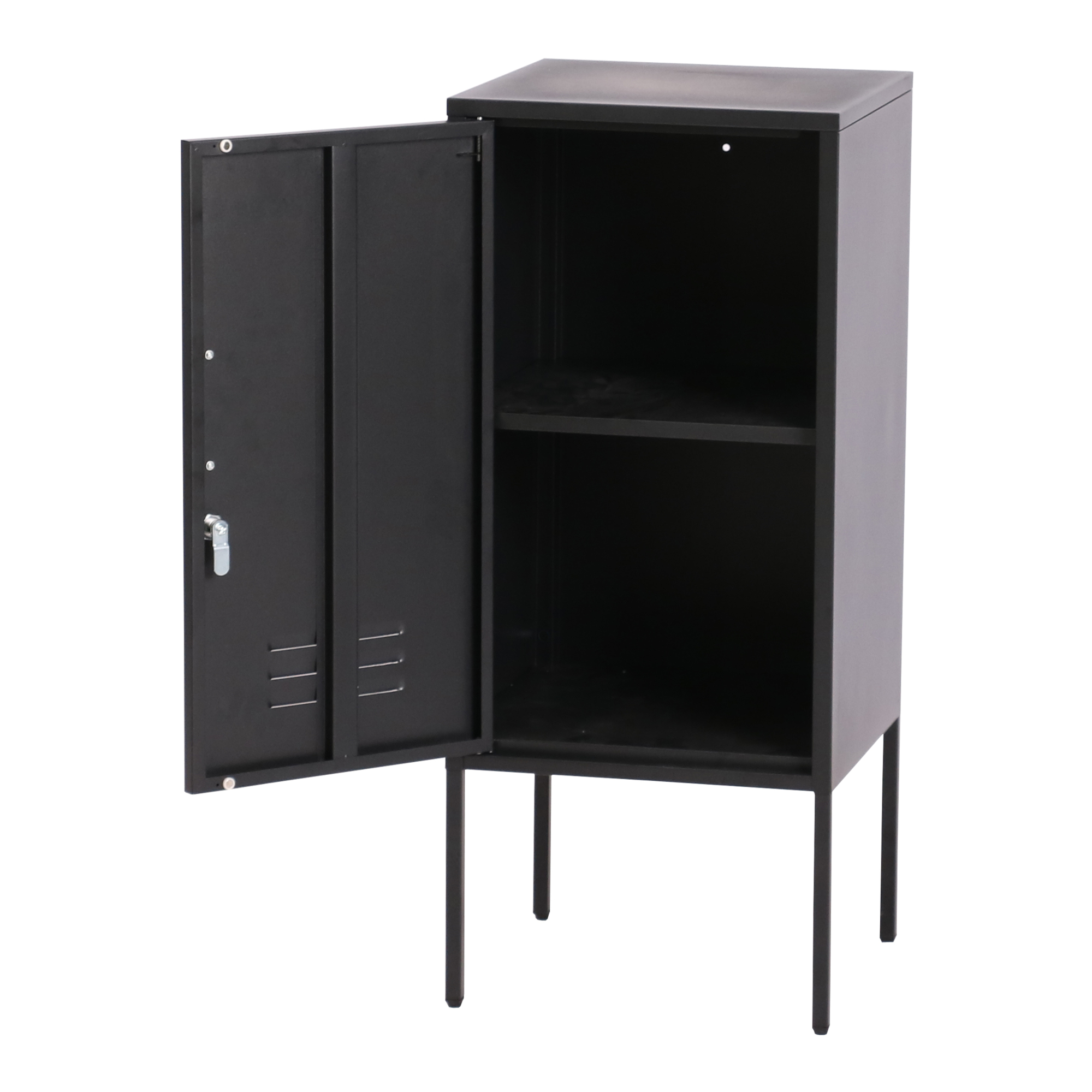 Noptiera, en.casa, PXSL-0152 Hausjärvi, 82 x 35 x 35 cm, otel, negru, cu usa cu incuietoare si 2 chei HausGarden Leisure