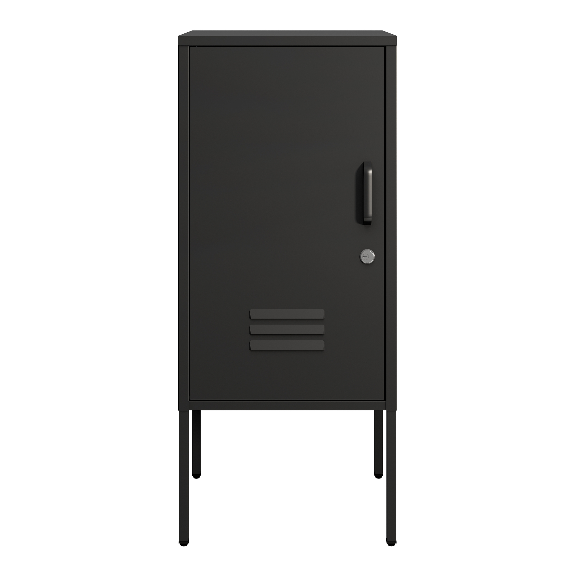Noptiera, en.casa, PXSL-0152 Hausjärvi, 82 x 35 x 35 cm, otel, negru, cu usa cu incuietoare si 2 chei HausGarden Leisure