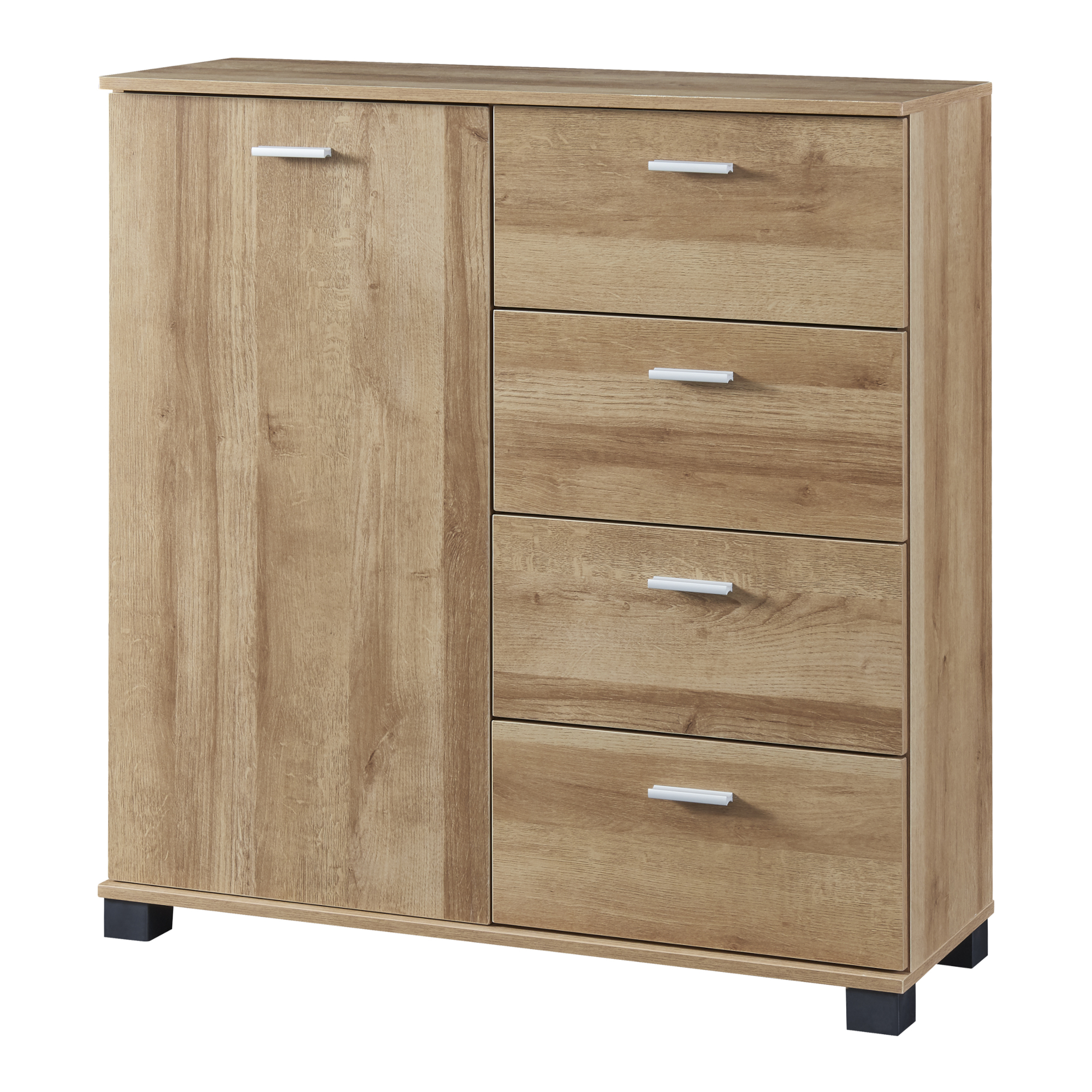 Dulap pantofi, en.casa, PXFF-3565 Dobritz, 84 x 80 x 28 cm, pal, stejar, cu 1 usa si 4 sertare HausGarden Leisure