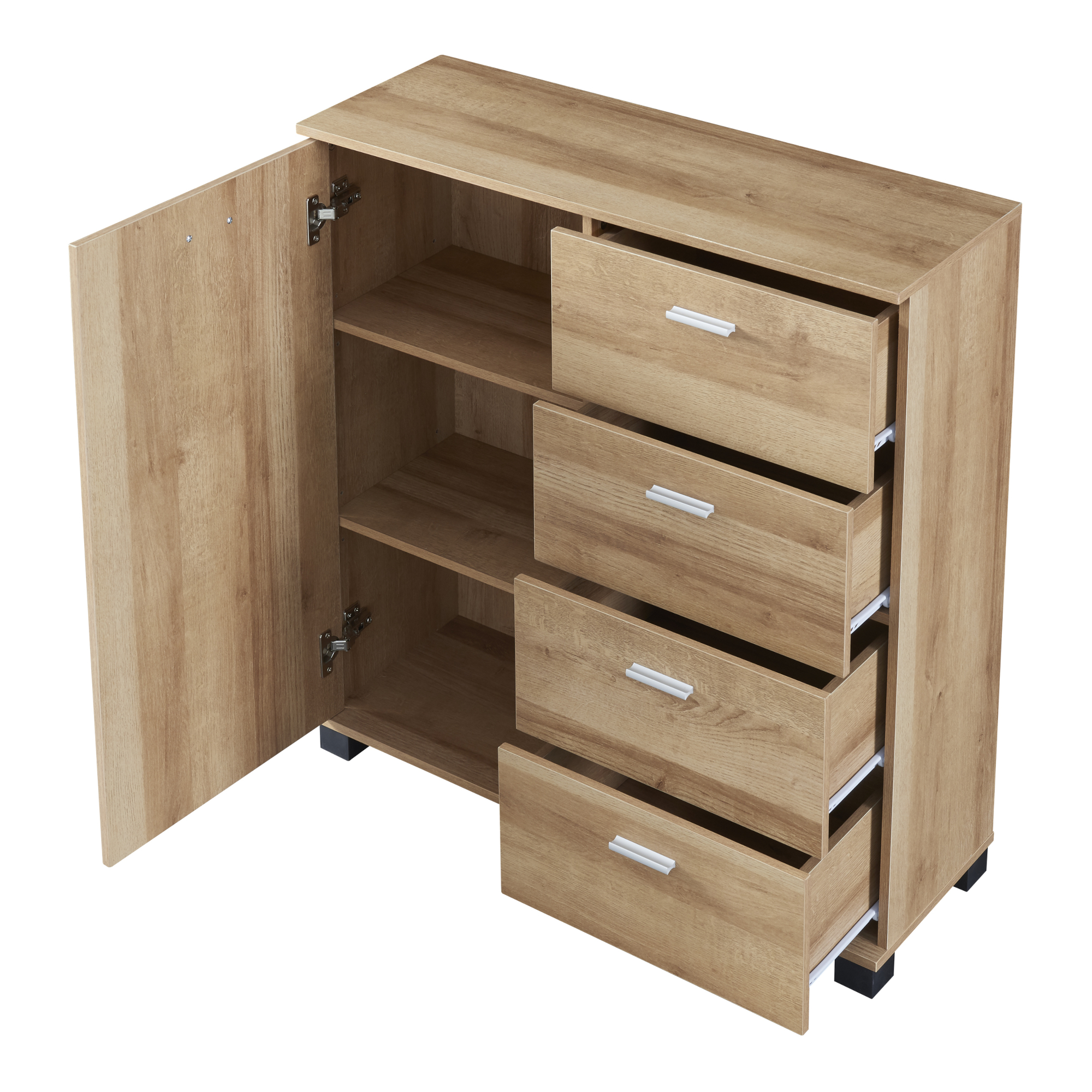 Dulap pantofi, en.casa, PXFF-3565 Dobritz, 84 x 80 x 28 cm, pal, stejar, cu 1 usa si 4 sertare HausGarden Leisure