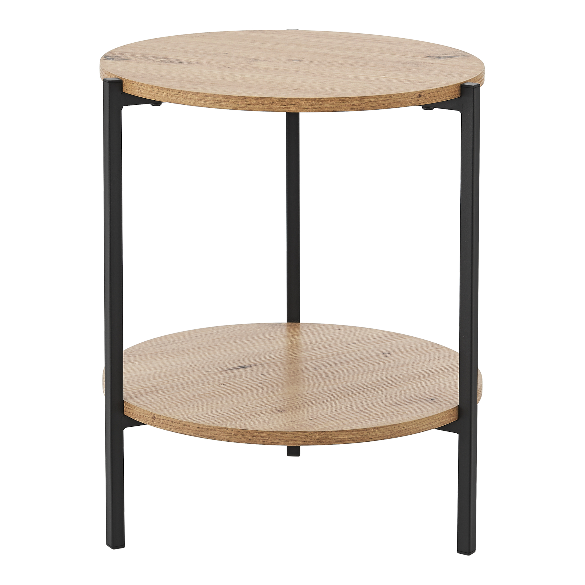 Masuta, en.casa, PXXM-0074 Kuopio, 50 x 40 cm, metal, mdf, negru, efect lemn, forma rotunda, cu raft inferior HausGarden Leisure