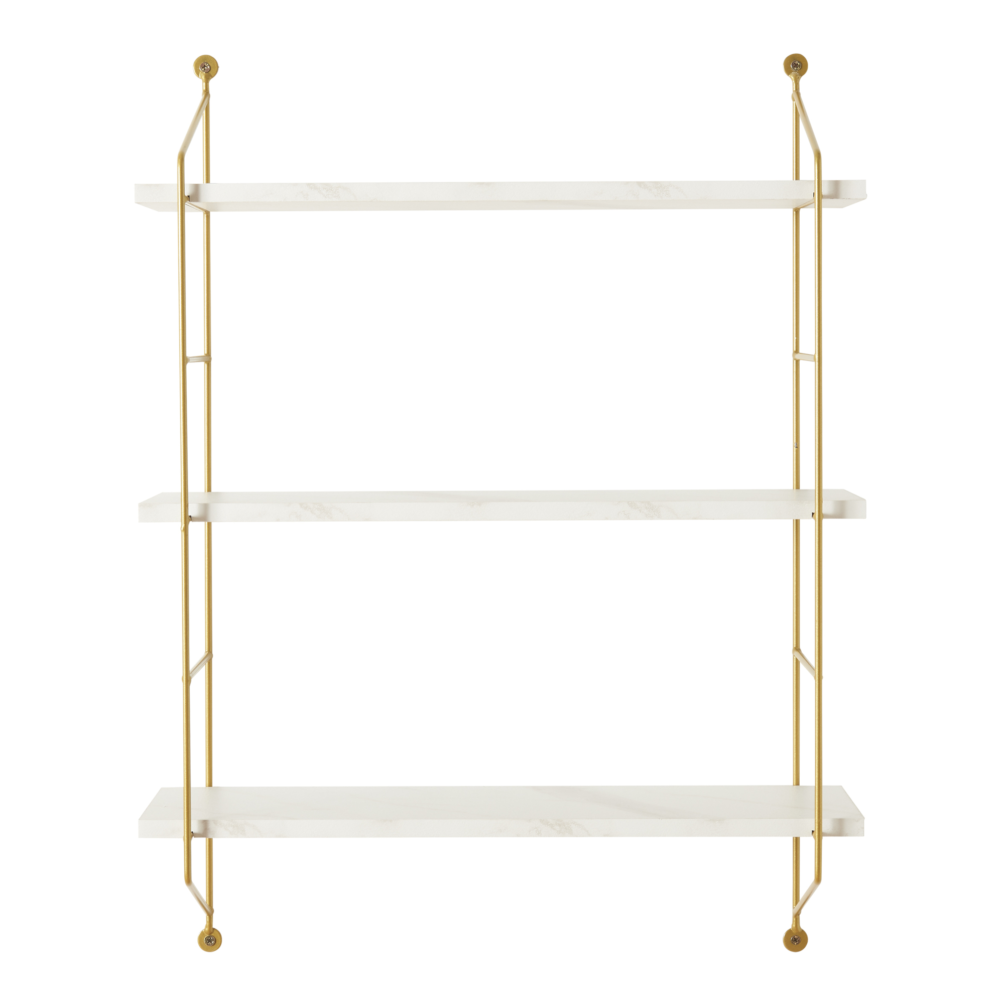 Raft, en.casa, PXWK-0010 Osel, 48 x 15 x 63,5 cm, otel, mdf, pvc, alb marmorat, montabil pe perete,cu 3 polite depozitare HausGarden Leisure