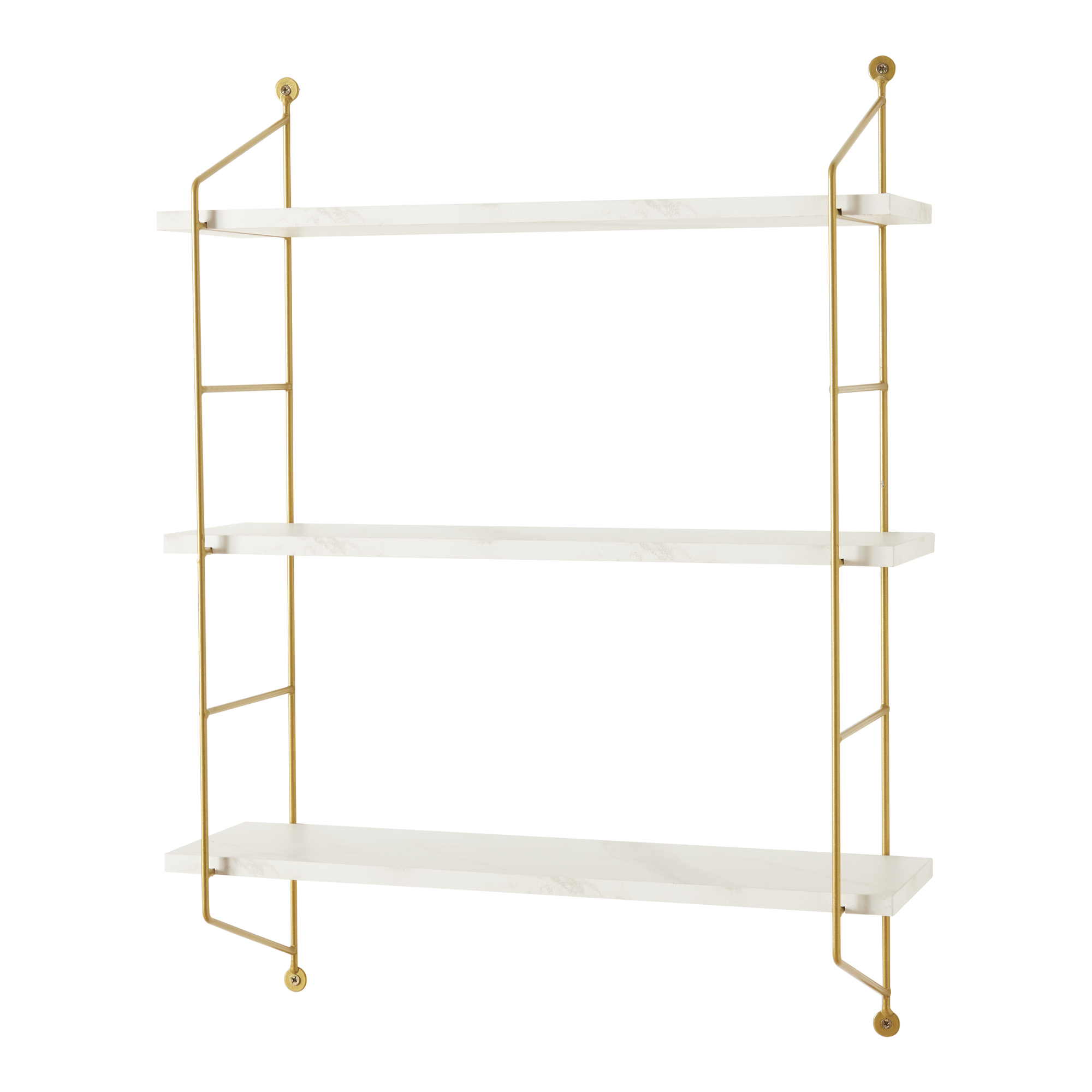 Raft, en.casa, PXWK-0010 Osel, 48 x 15 x 63,5 cm, otel, mdf, pvc, alb marmorat, montabil pe perete,cu 3 polite depozitare HausGarden Leisure