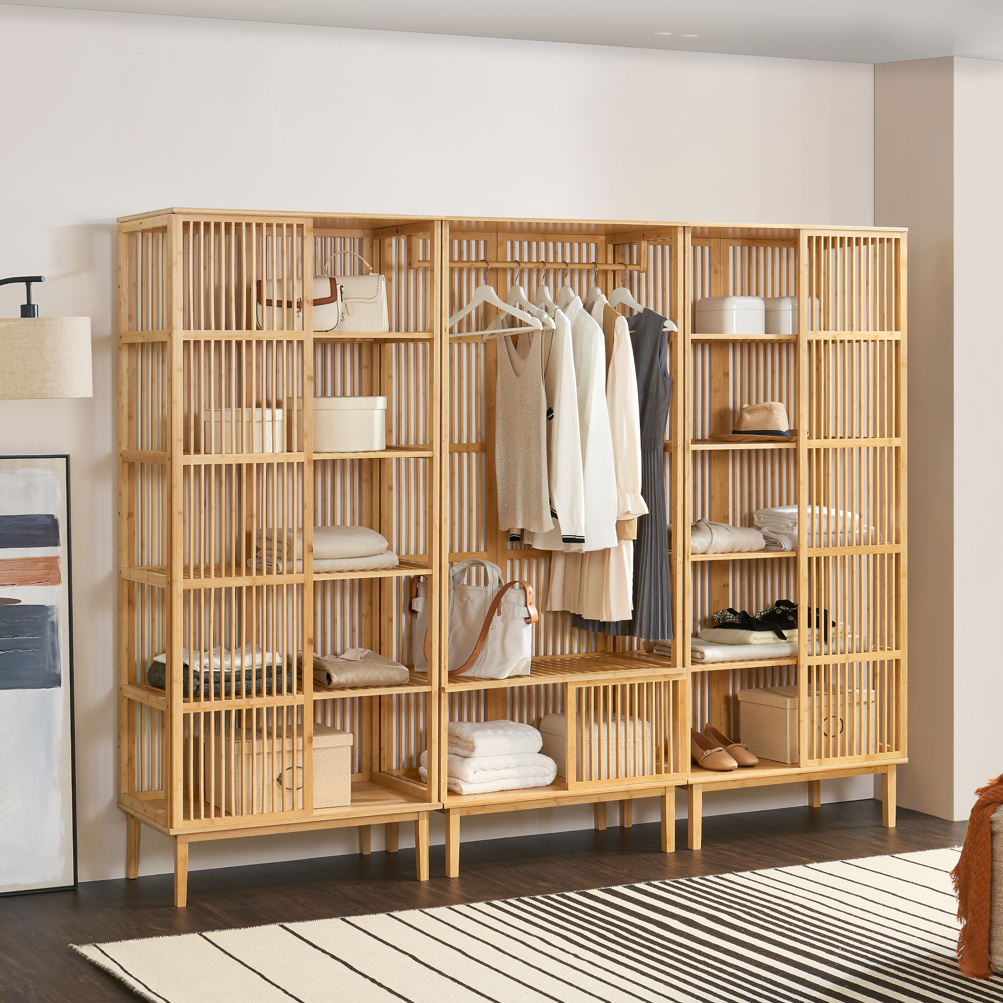 Set garderoba, en.casa, 2x PXNB-0706 - 1x PXNB-0707 Trundholm - Vemb, 185 x 240 x 45 cm, bambus, natur HausGarden Leisure