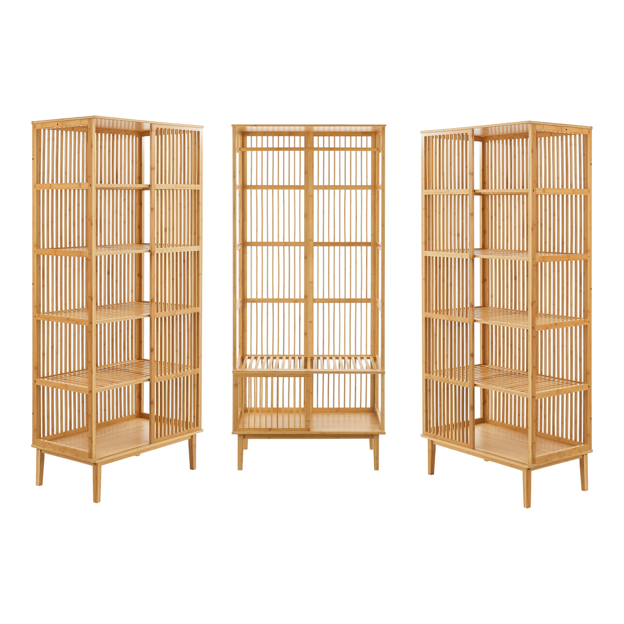 Set garderoba, en.casa, 2x PXNB-0706 - 1x PXNB-0707 Trundholm - Vemb, 185 x 240 x 45 cm, bambus, natur HausGarden Leisure