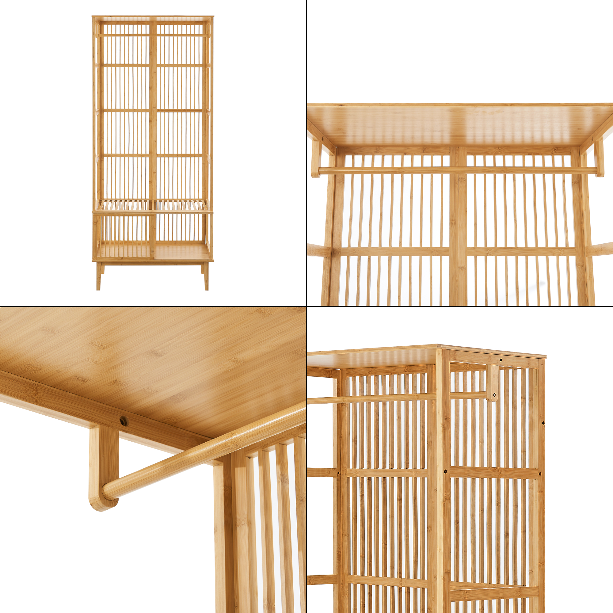 Set garderoba, en.casa, 2x PXNB-0706 - 1x PXNB-0707 Trundholm - Vemb, 185 x 240 x 45 cm, bambus, natur HausGarden Leisure