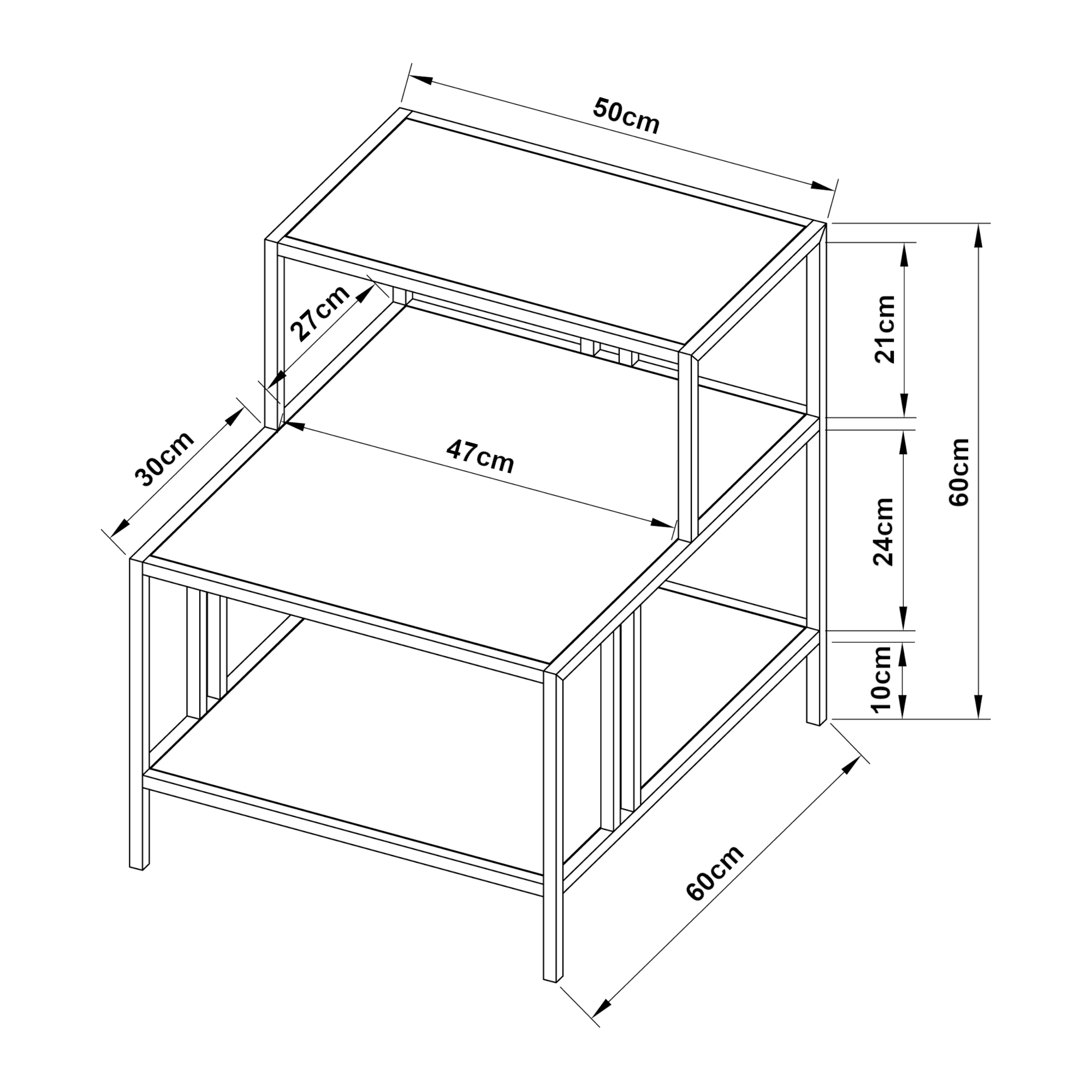 Masuta, en.casa, PXSL-0168 Kumlinge, 60 x 60 x 50 cm, otel, alb, cu 3 polite, forma scara HausGarden Leisure