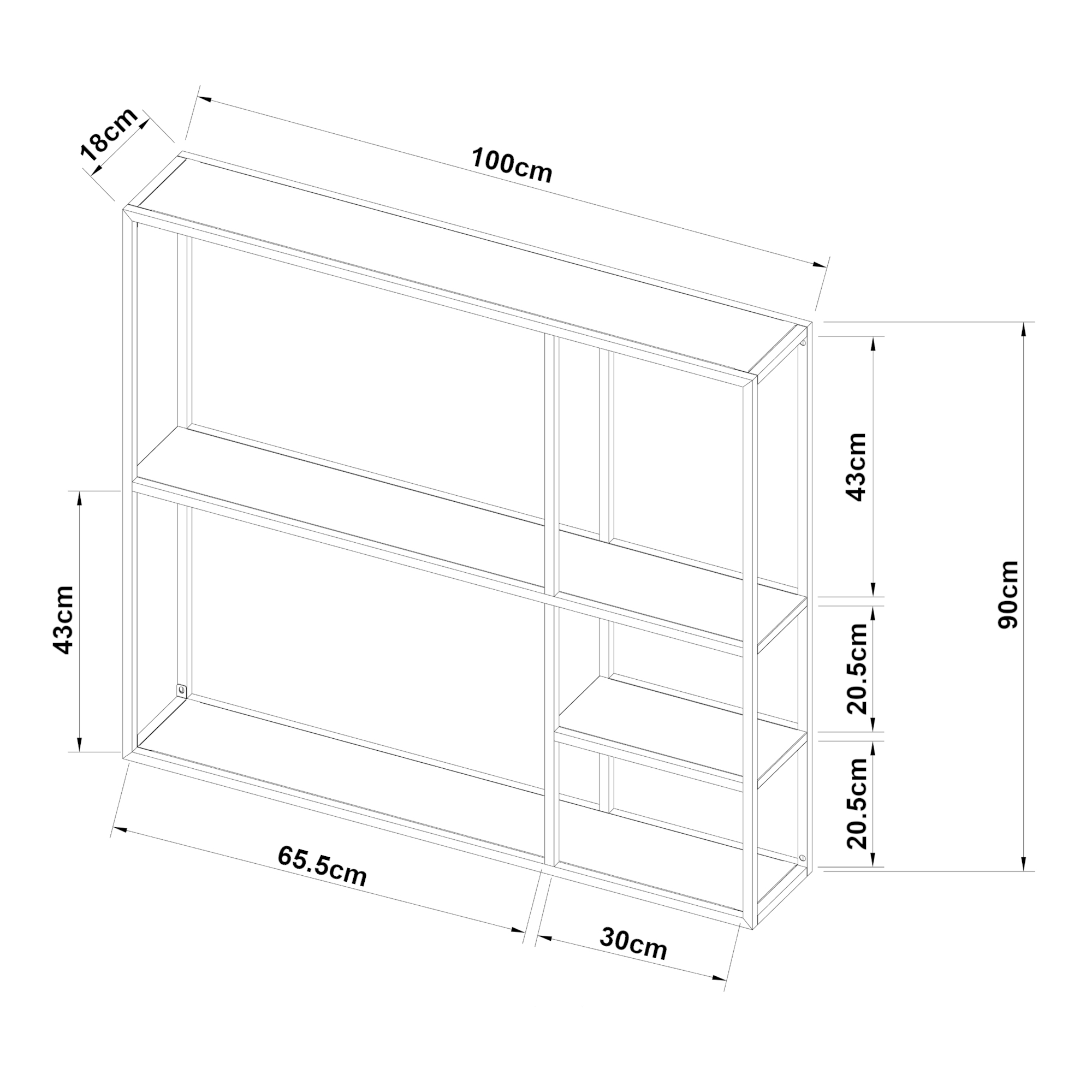 Raft, en.casa,  PXSL-0211 Jamijarvi, 90 x 100 x 18 cm, otel, negru mat, cu 5 polite depozitare, montabil pe perete HausGarden Leisure