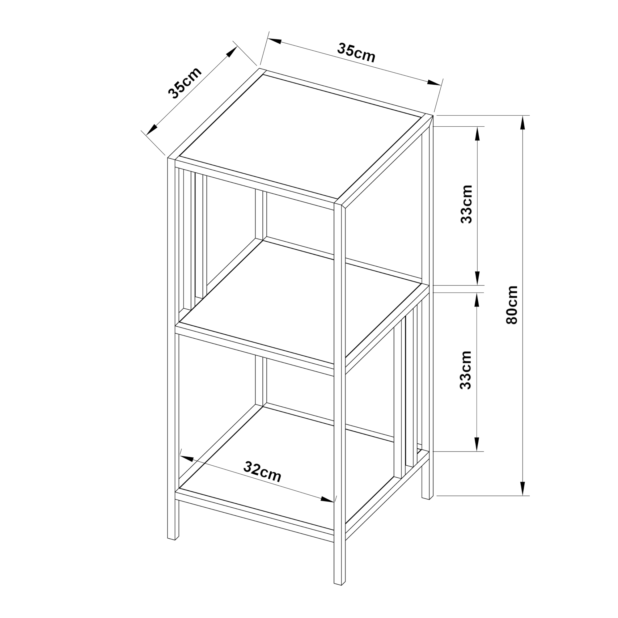 Raft, en.casa, PXSL-0171 Kumlinge, 80 x 35 x 35 cm, otel, negru, cu 3 polite depozitare, de sine statator HausGarden Leisure