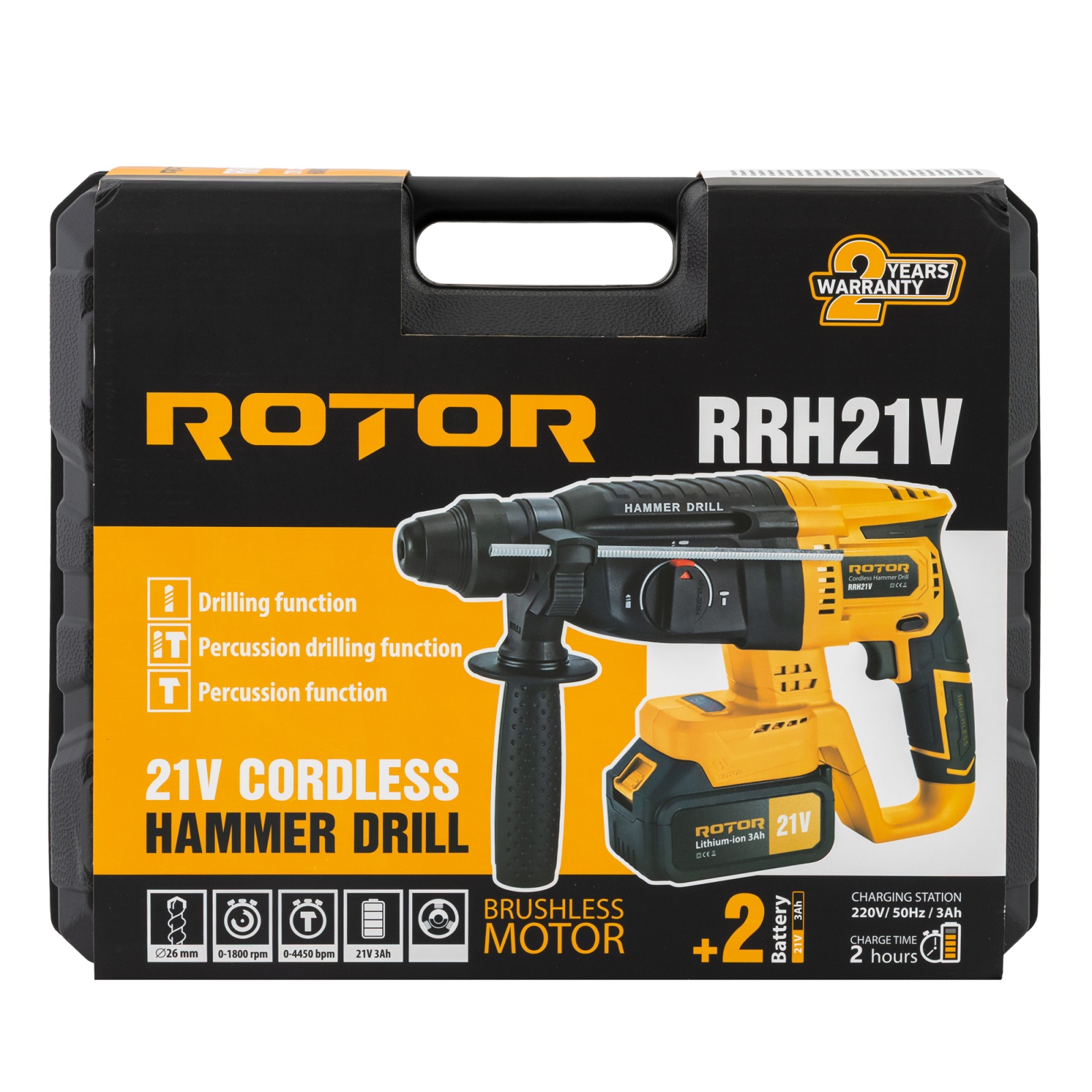 Ciocan rotopercutor cu acumulator, RRH21V ROTOR 21V/3Ah , 1800 rpm, 4450 bpm, Innovative ReliableTools