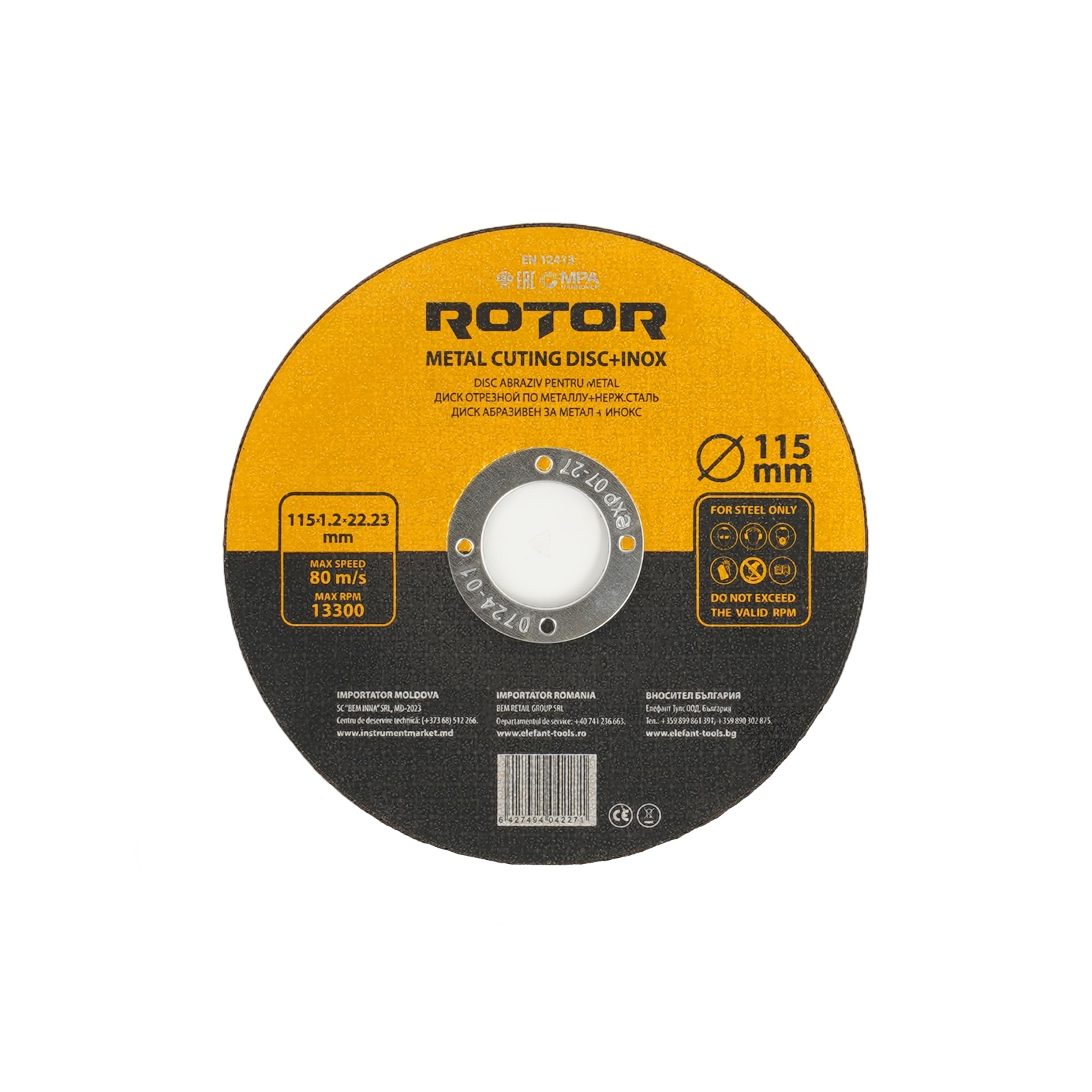 Disc abraziv pentru metal+inox ROTOR 115*1,2*22,23 set 10 Innovative ReliableTools